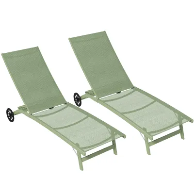 2er-Set Set Alu-Sonnenliegen mit Rollen verstellbarer Rückenlehne Dunkelgrün