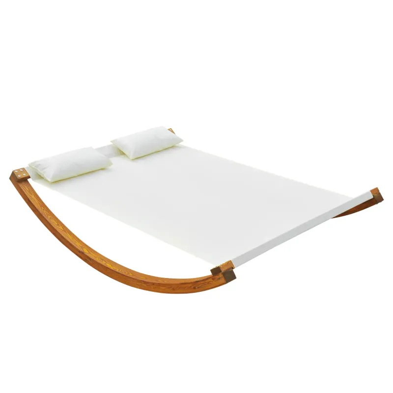 Sonnenliege-Schaukelbett Design für 2 Personen mit 2 Kissen inklusive Vorgeöltes Lärchenholz Baumwolle Weiss