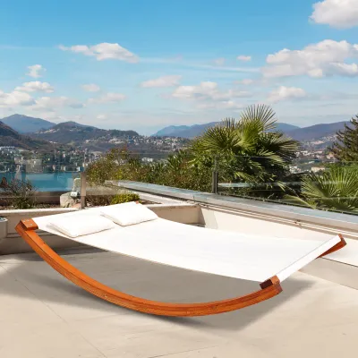 Sonnenliege-Schaukelbett Design für 2 Personen mit 2 Kissen inklusive Vorgeöltes Lärchenholz Baumwolle Weiss