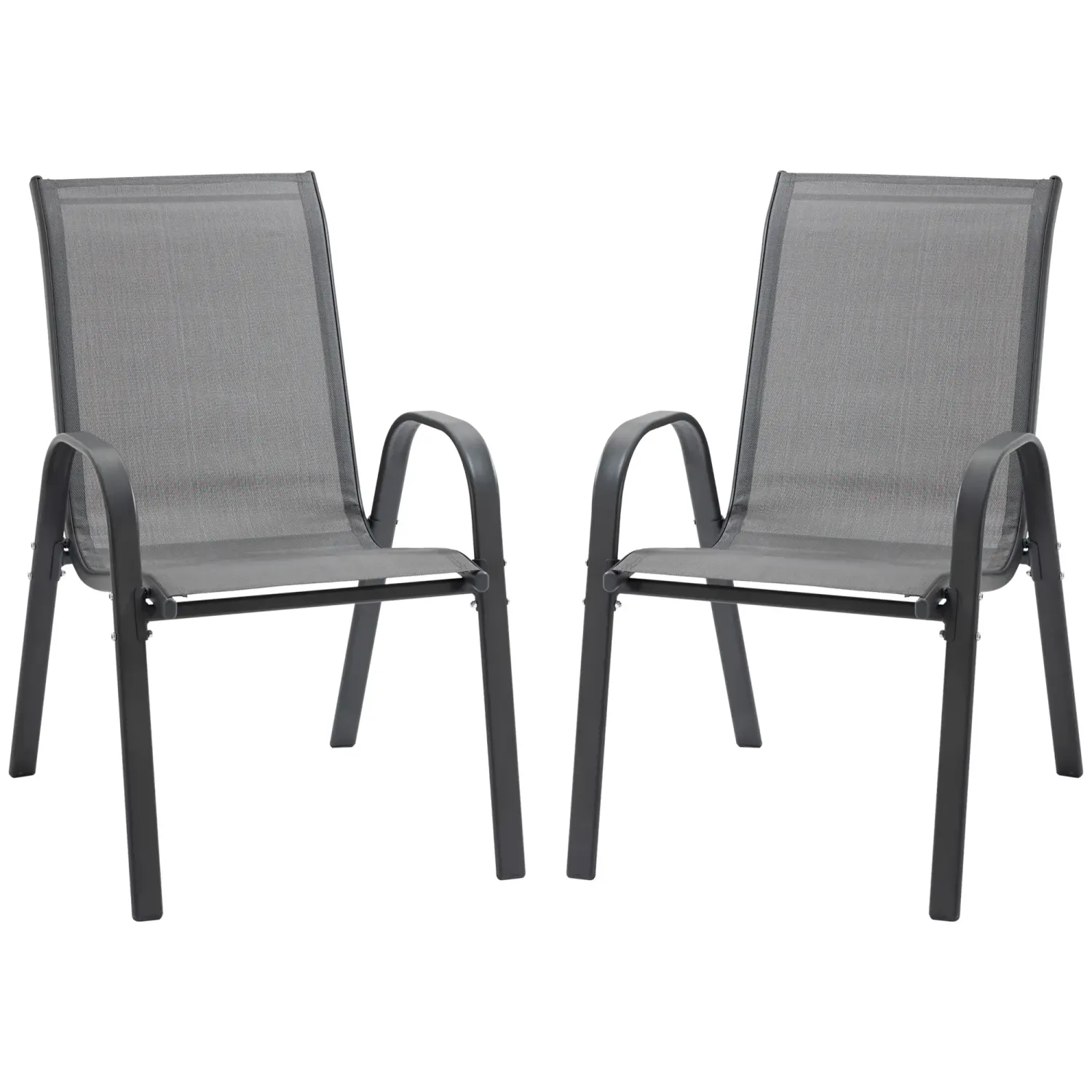 2er Set Gartenstuhl Stapelstuhl mit Armlehne Grau 70 x 54 x 90 cm