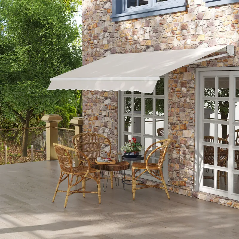 Sonnenstore Markise aus Aluminium und Polyester UV50 für den Aussenbereich mit Kurbel, 295 × 200 cm, Cremeweiss