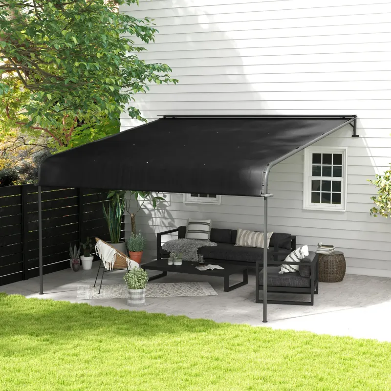 Sonnenstore, Anlehnmarkise, Pavillon, Pergola, wetterbeständig, 396 x 302 x 210/280 cm, Dunkelgrau