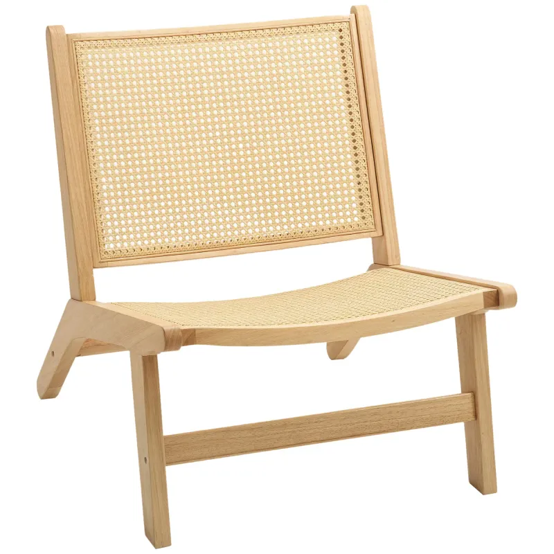 Rattanstuhl, Lesestuhl, Holzrahmen, breiter Sitz, 64 x 70 x 74 cm, Naturholz