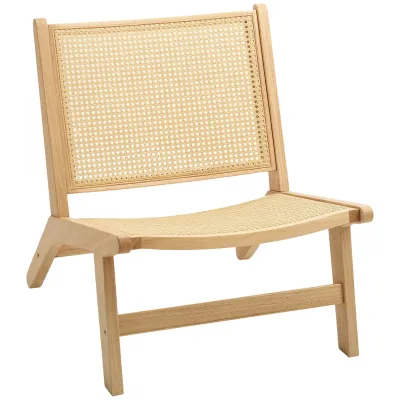 Rattanstuhl, Lesestuhl, Holzrahmen, breiter Sitz, 64 x 70 x 74 cm, Naturholz
