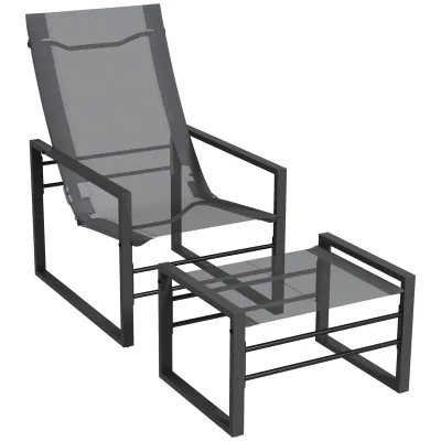 Garten Relaxsessel mit Fussstütze, Liegestuhl, grau