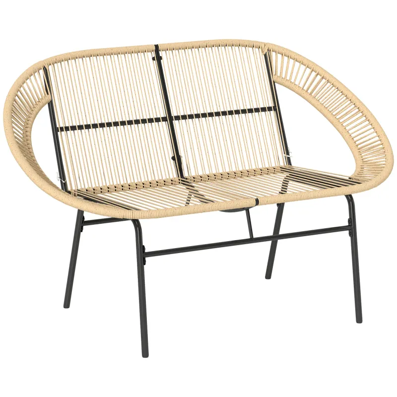 2-Sitzer Gartenbank, Polyrattan, wetterfest, Sitzbank im Rattanflecht-Design, UV-beständig, 260 kg belastbar, Khaki