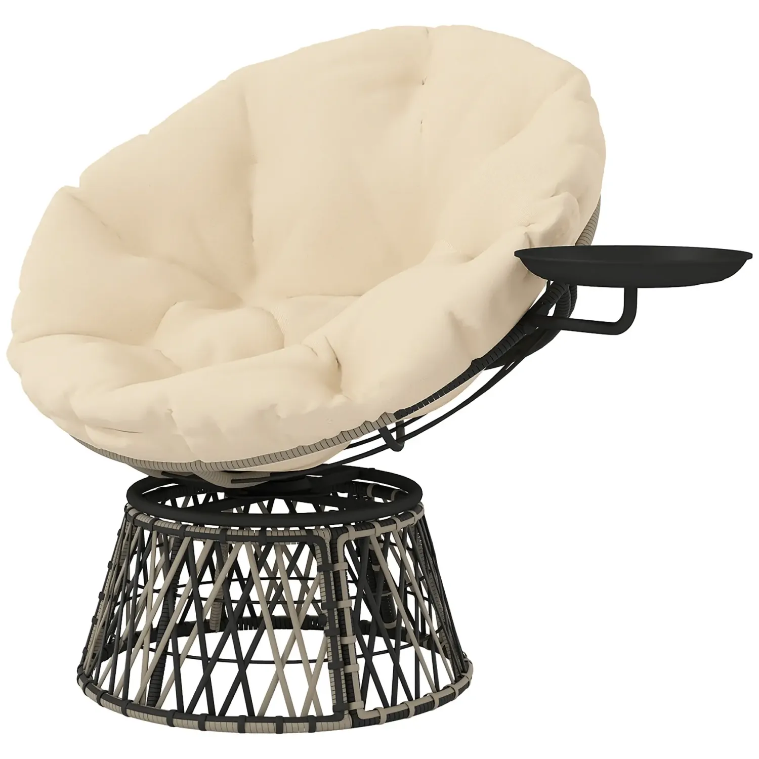 Papasansessel Rattan 360° drehbar Korbsessel mit Kissen Durchmesser 90 cm runder Beige