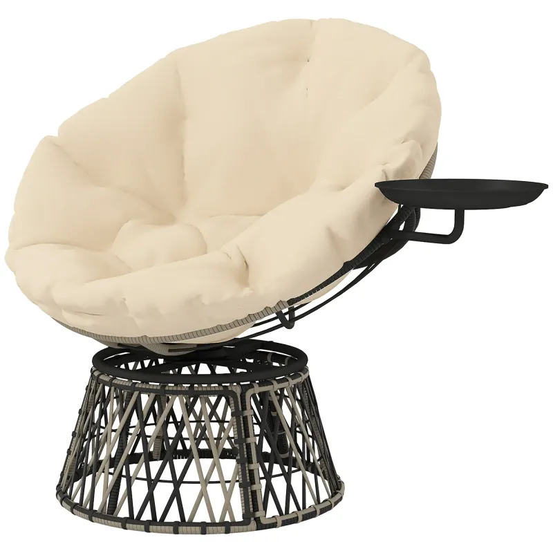 Papasansessel Rattan 360° drehbar Korbsessel mit Kissen Durchmesser 90 cm runder Beige
