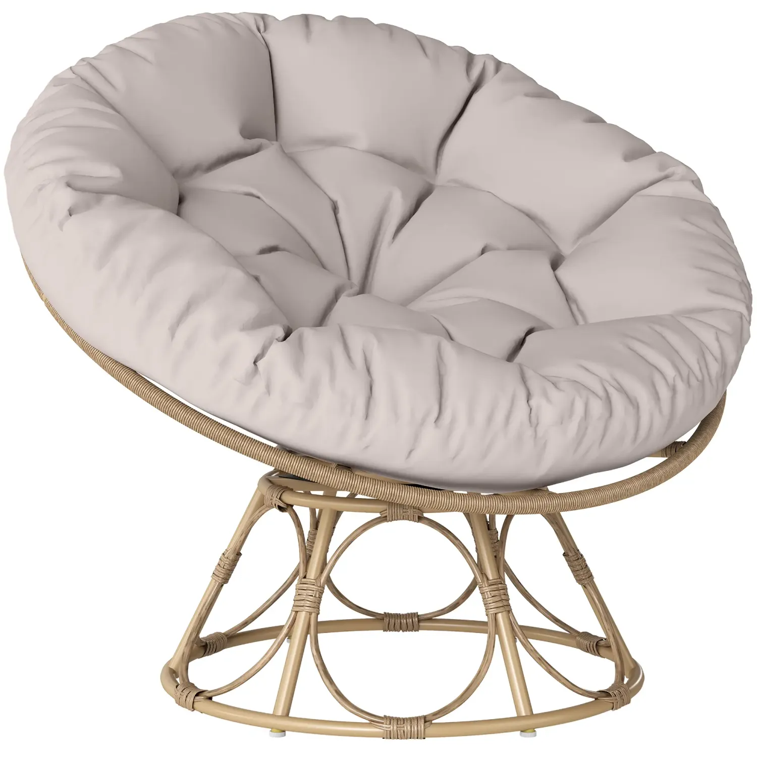 Papasansessel Rattan 360° drehbar Korbsessel mit Sitzkissen runder Outdoor, Hellgrau