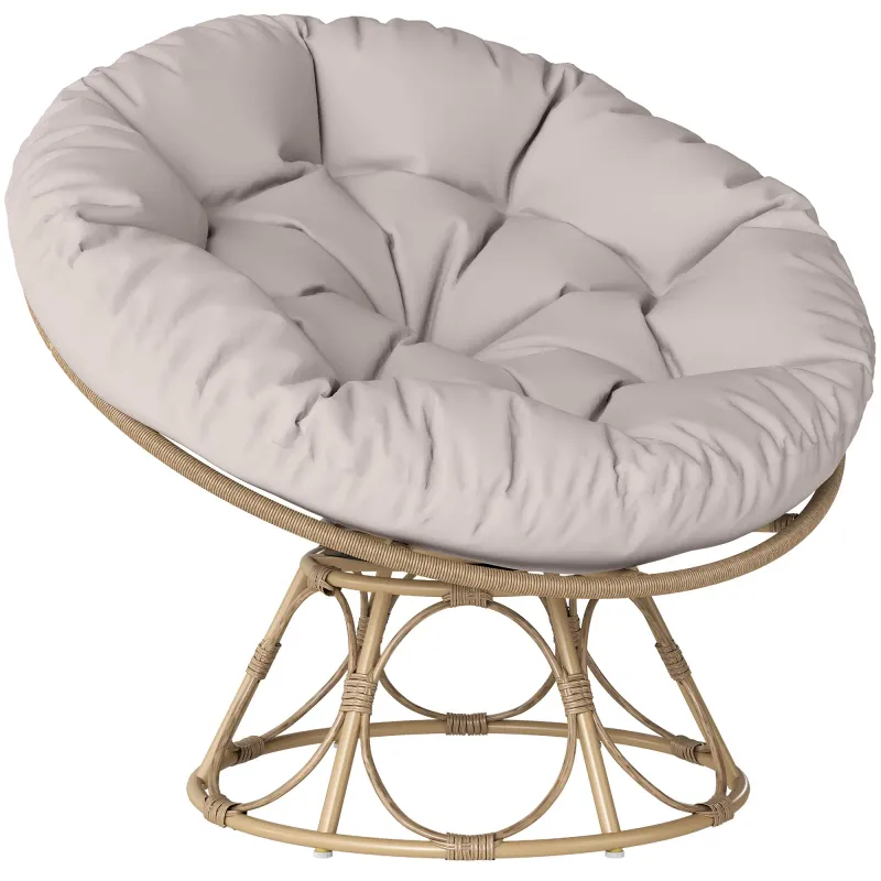 Papasansessel Rattan 360° drehbar Korbsessel mit Sitzkissen runder Outdoor, Hellgrau