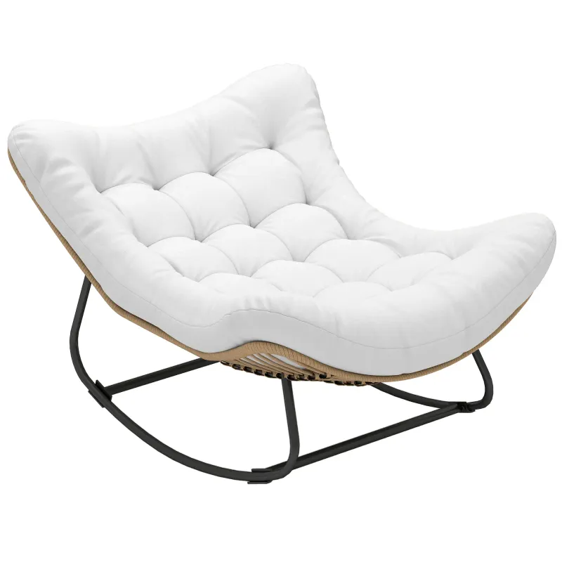 Rattan-Garten Schaukelstuhl mit gepolstertem Kissen 98 x 111 x 74 cm Creme