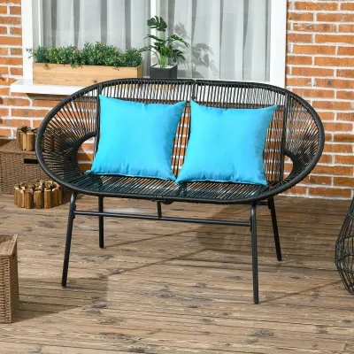Gartenbank 2-Sitzer aus Metall und PE-Rattan-Seil mit 2 Kissen - Schwarz