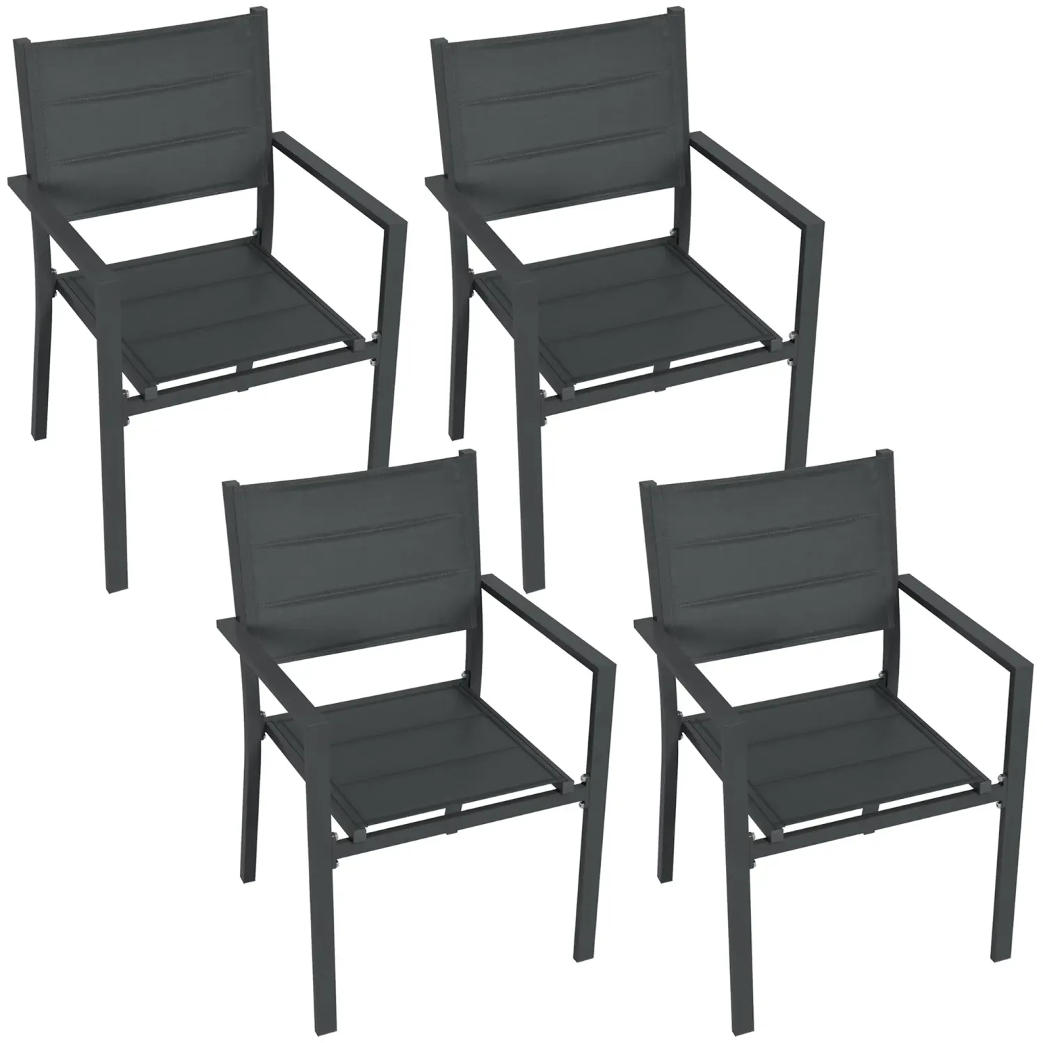 4er Set stapelbare Gartenstühle aus Aluminium und Textilene mit Armlehnen