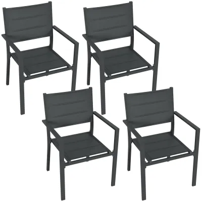 4er Set stapelbare Gartenstühle aus Aluminium und Textilene mit Armlehnen