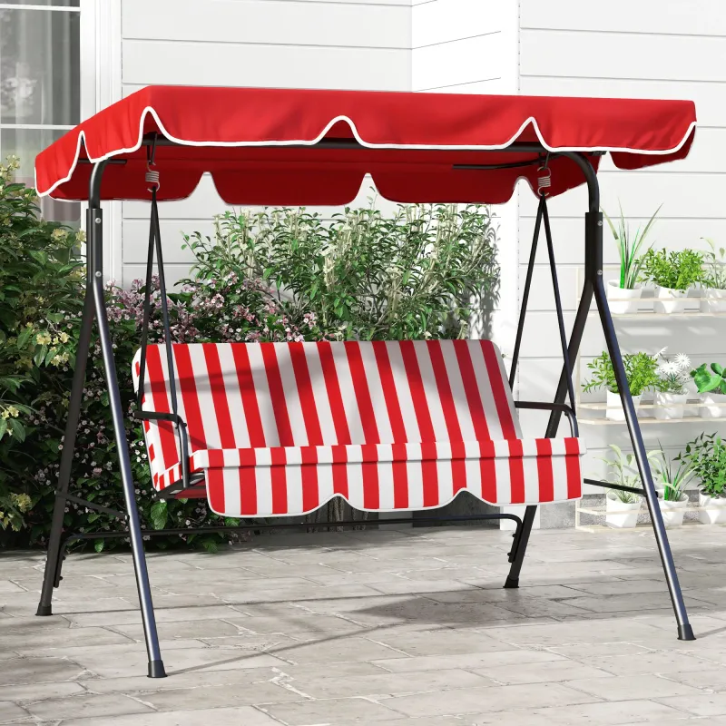 Hollywoodschaukel Gartenschaukel 3-Sitzer, wetterbeständig, verstellbares Dach, 172 x 110 x 153, rot