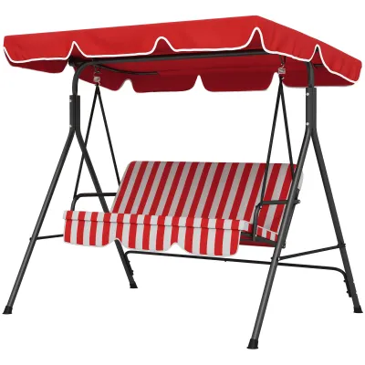 Hollywoodschaukel Gartenschaukel 3-Sitzer, wetterbeständig, verstellbares Dach, 172 x 110 x 153, rot