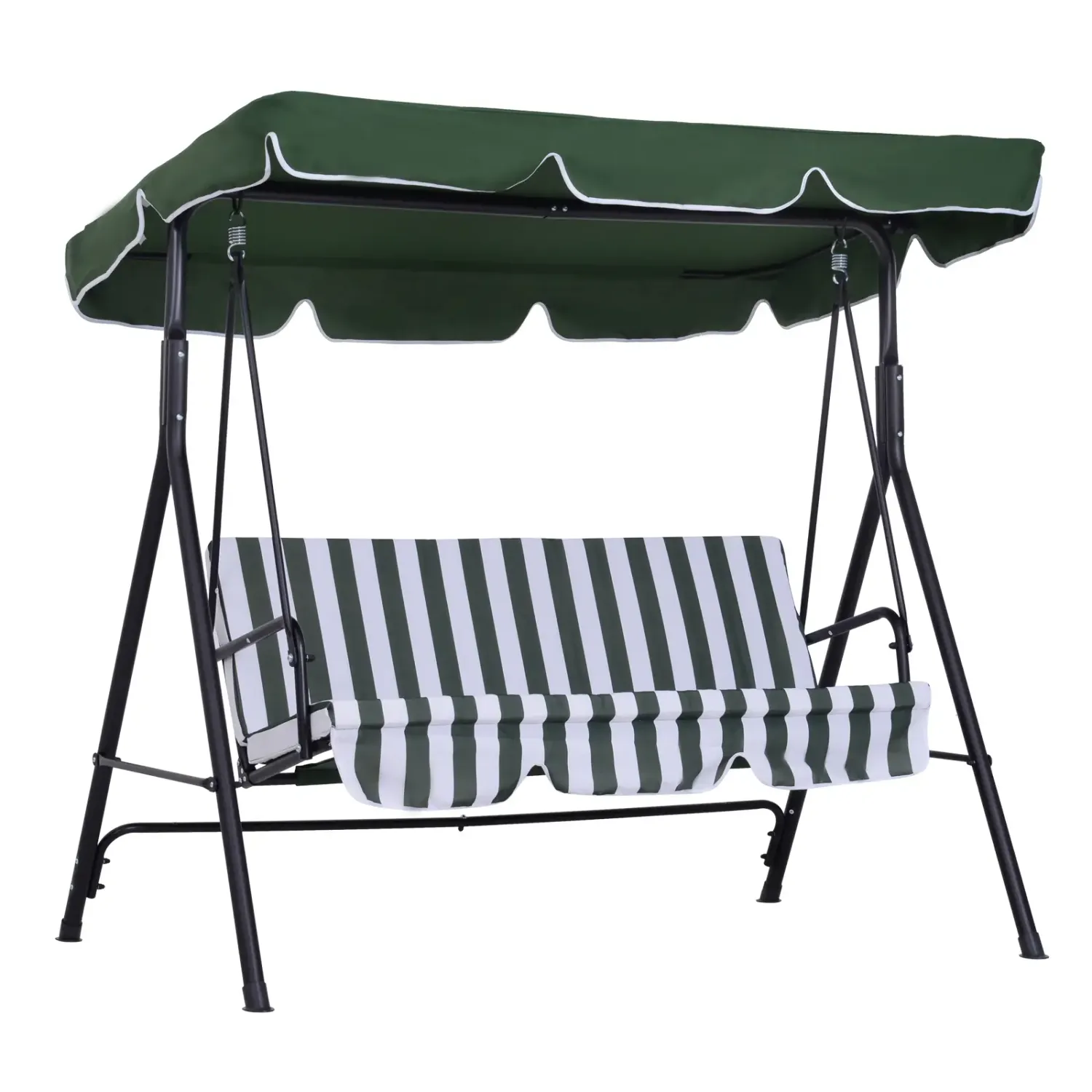 Hollywoodschaukel, Gartenschaukel, 3-Sitzer Schaukelbank mit Dach, Stahl, 172 x 110 x 153 cm, Grün