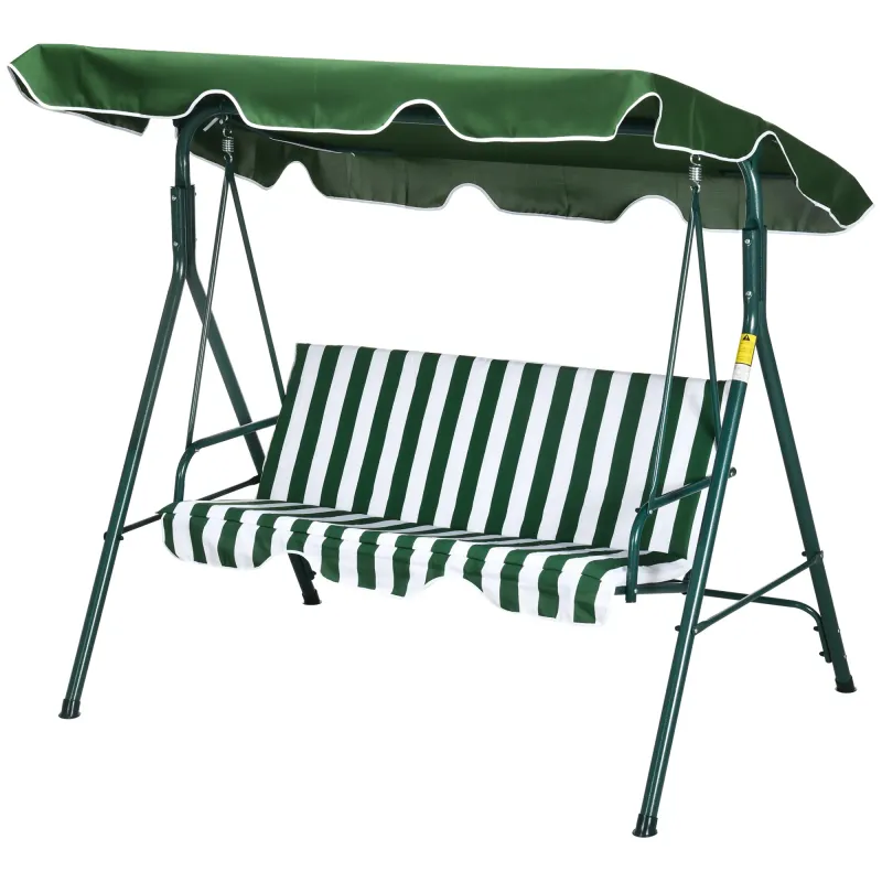 Hollywoodschaukel 3-Sitzer mit verstellbarem Dach, Grün und Weiss