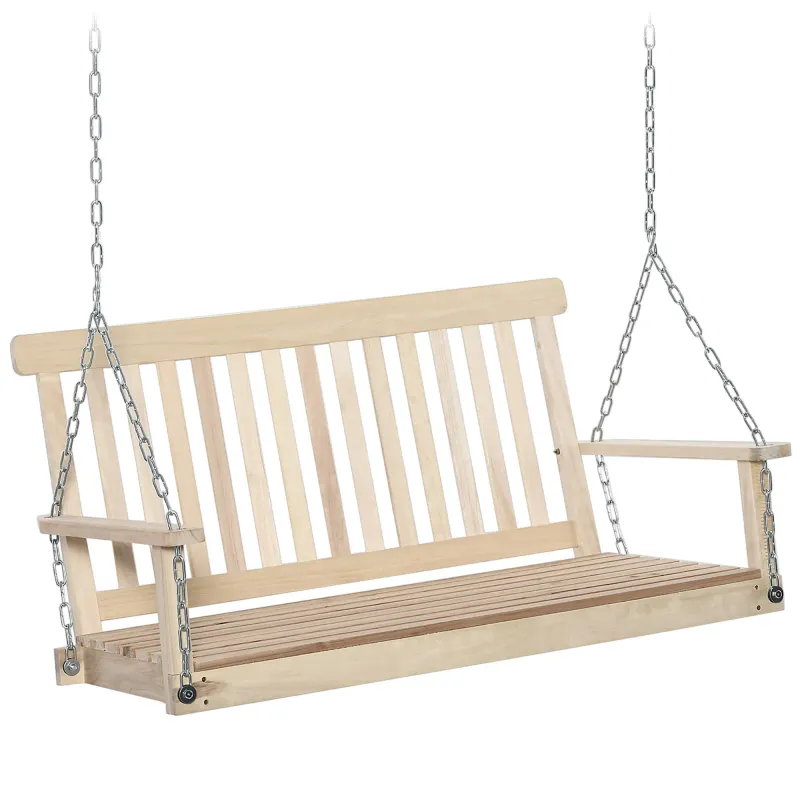 Veranda-Schaukel, Latten-Design aus Holz, bis zu 200 kg belastbar, Naturholz