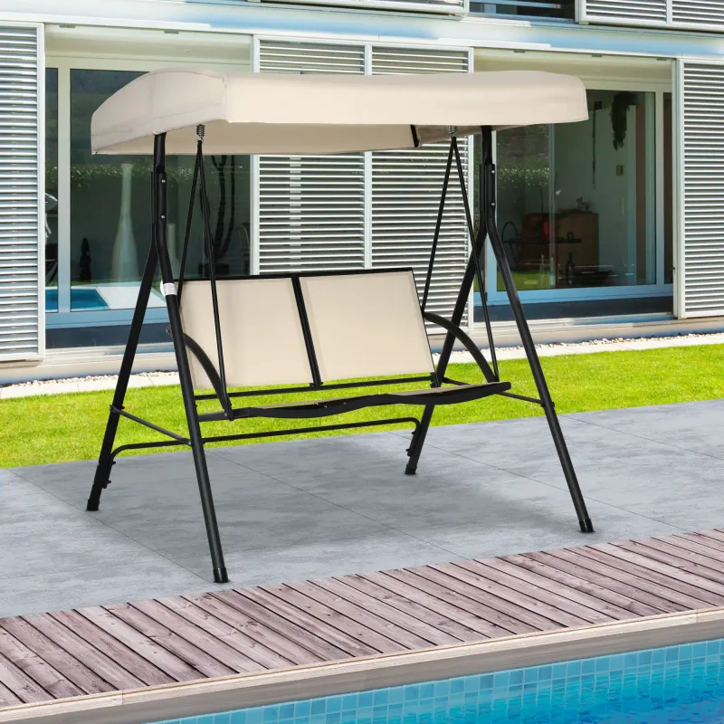 Hollywoodschaukel, Gartenschaukelstuhl für 2 Personen mit verstellbarem Sonnendach, Beige