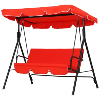Hollywoodschaukel, 3-Sitzer Verstellbares Dach, Kissen, Rot