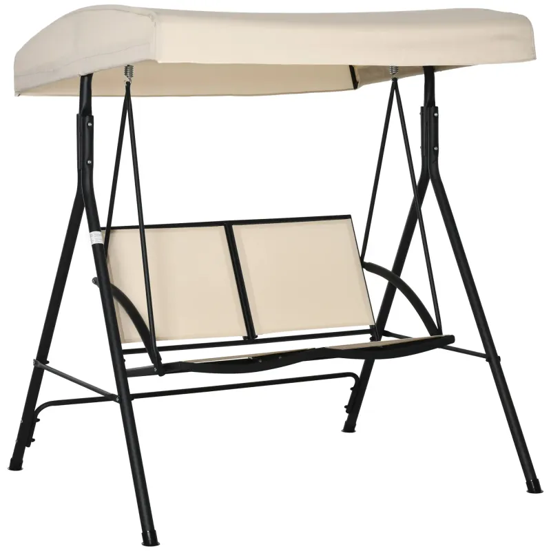 Hollywoodschaukel, Gartenschaukelstuhl für 2 Personen mit verstellbarem Sonnendach, Beige