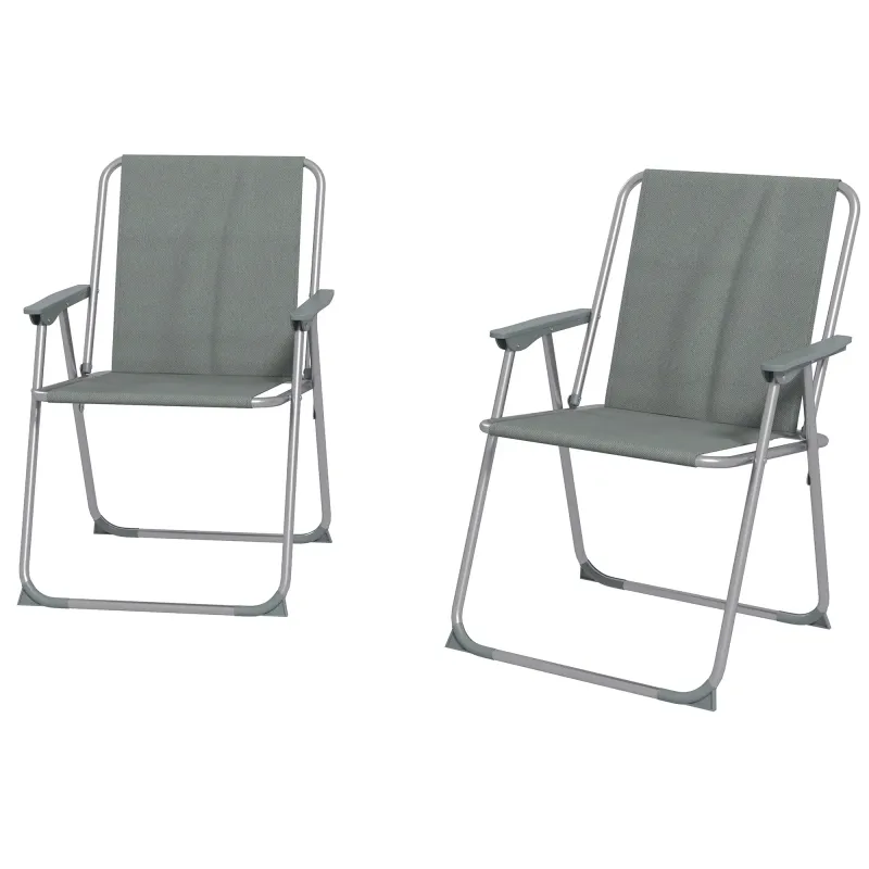 2er-Set Klappbare Gartenstühle mit Armlehnen und Atmungsaktivem Stoff, Grau