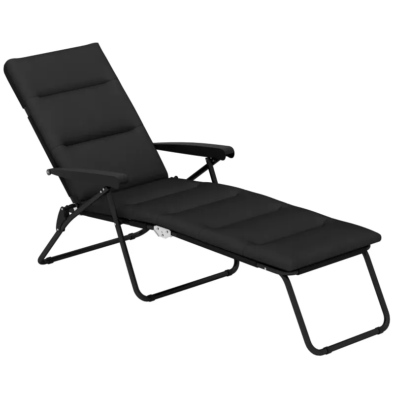 Sonnenliege klappbar mit 6-fach verstellbarer Liegeposition mit Matratze + Armlehnen 153 x 58,5 x 89 cm Schwarz
