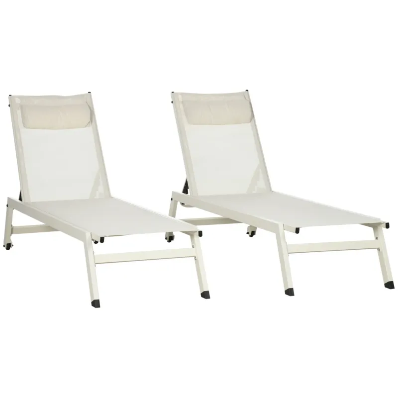 Liegestuhl Sonnenliege klappbar 2er-Set aus Aluminium und Polyester, 55x195x30 cm, Beige