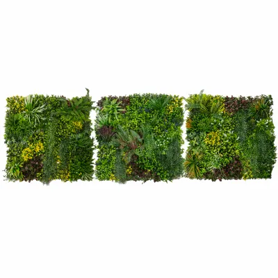 Künstliche Pflanzen-Wandfliese 3er-Set, 100x100 cm, Cassia-Stil, grün