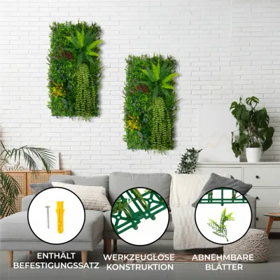Alina Künstliche Pflanzen-Wandfliese – 50 x 100 cm, grün