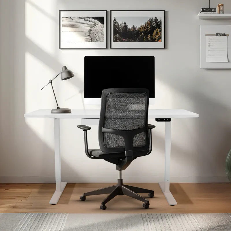 Elektrischer Steh-Schreibtisch mit Schublade, 140x60 cm, höhenverstellbar, weiss