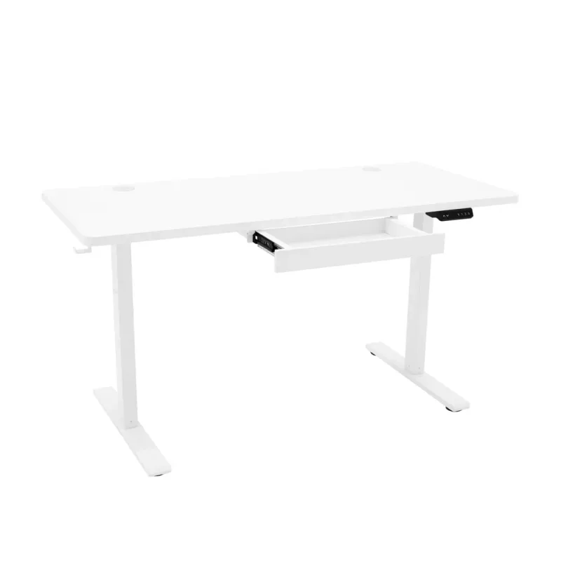 Elektrischer Steh-Schreibtisch mit Schublade, 140x60 cm, höhenverstellbar, weiss