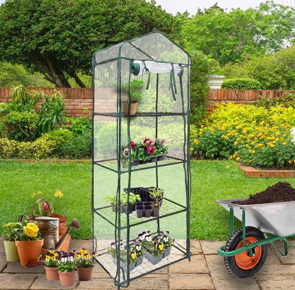 Mini-Gewächshaus mit 4 Regalen und PVC-Abdeckung, 59 x 39 x 160 cm