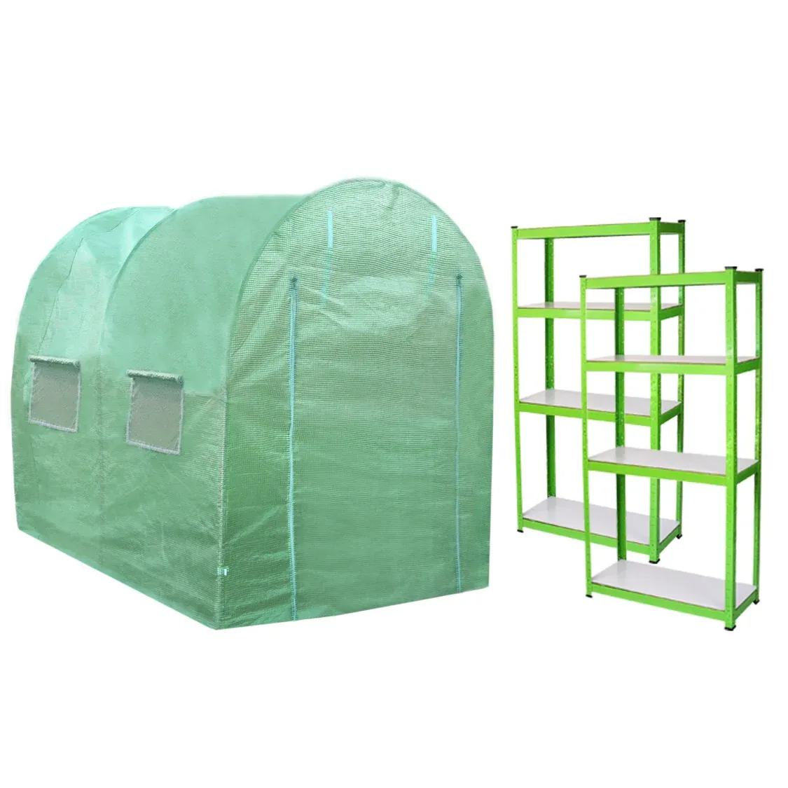 Gewächshaus Polytunnel mit Regalen – 4 x 2 m, 25 mm Stahlrahmen, PE-Abdeckung