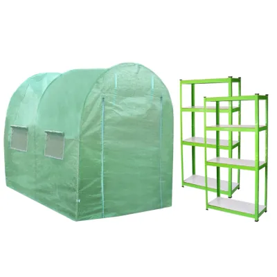 Gewächshaus Polytunnel mit Regalen – 4 x 2 m, 25 mm Stahlrahmen, PE-Abdeckung