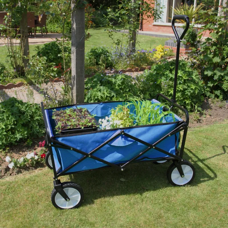 Faltbarer Gartenwagen / Bollerwagen – Blau, 70 kg Kapazität, mit 360° Rädern