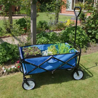Faltbarer Gartenwagen / Bollerwagen – Blau, 70 kg Kapazität, mit 360° Rädern