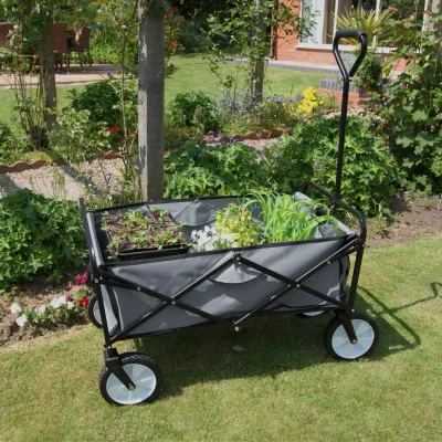Faltbarer Gartenwagen / Bollerwagen – grau, 70 kg Tragkraft, mit 360° schwenkbaren Rädern