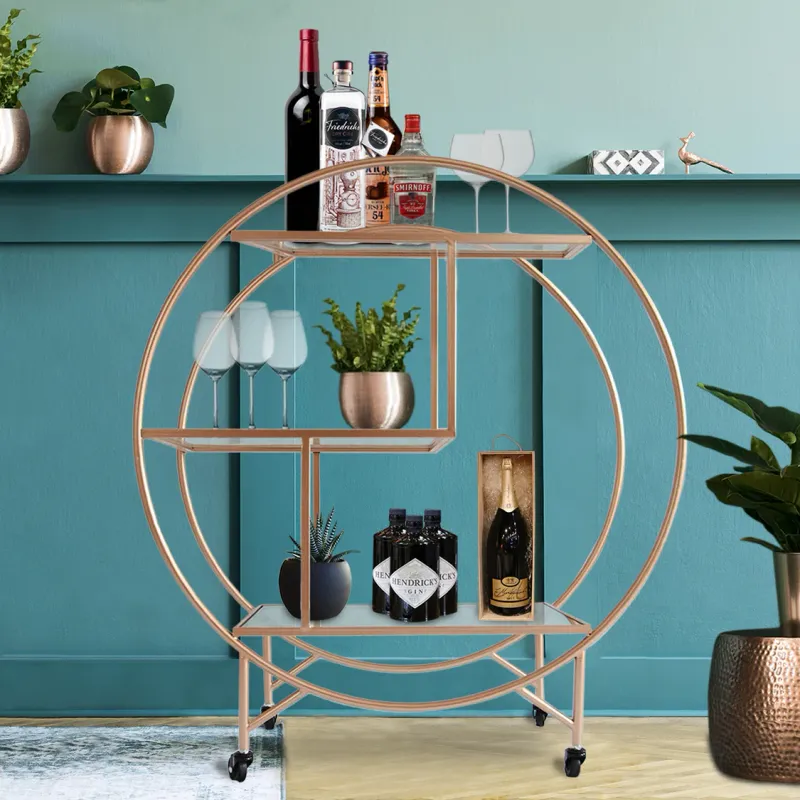 Grosser Servierwagen Rosé Gold – Eleganter und praktischer Servierwagen mit 3 Ablagen