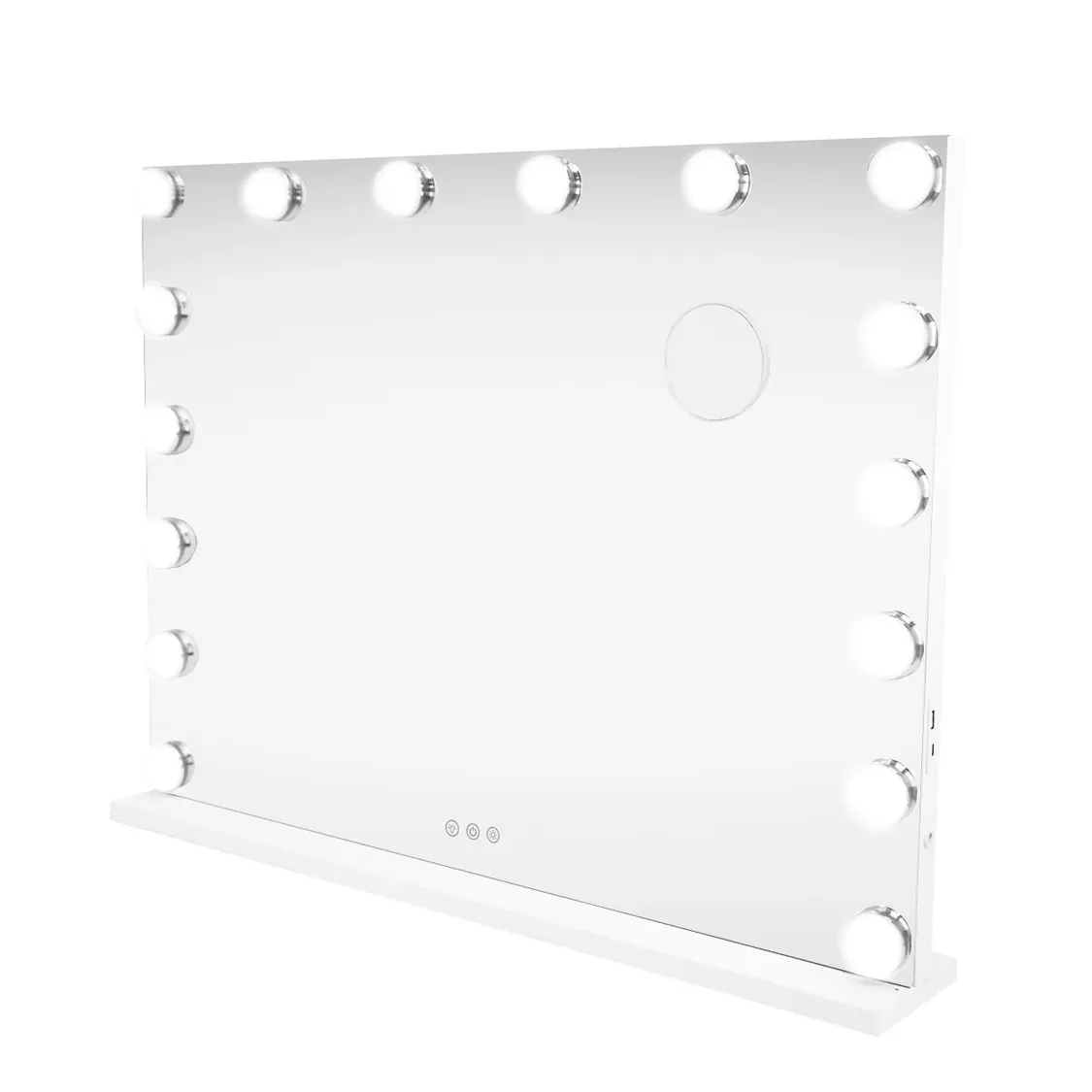 LED Hollywood Schminkspiegel 80x60cm mit Bluetooth – Dimmbar, 3 Lichtfarben &amp; USB-Ladeports