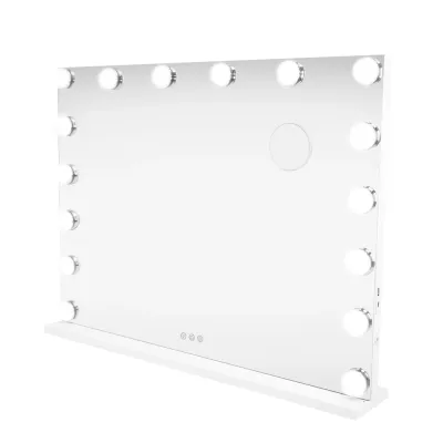 LED Hollywood Schminkspiegel 80x60cm mit Bluetooth – Dimmbar, 3 Lichtfarben &amp; USB-Ladeports