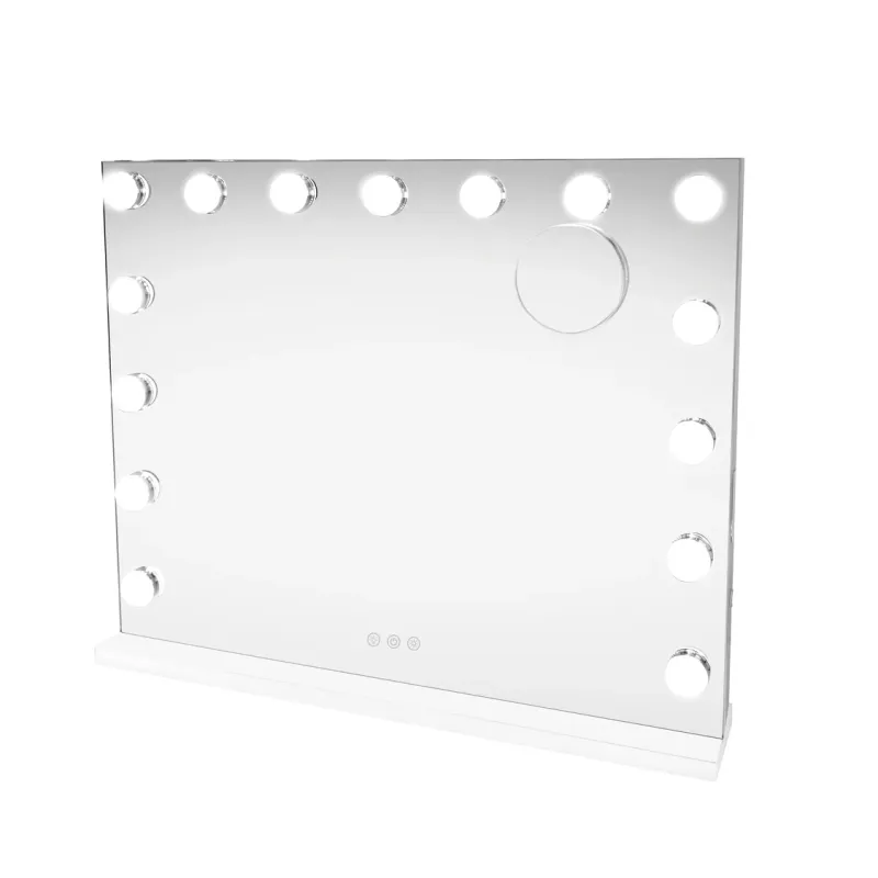 LED Hollywood Schminkspiegel 58x46cm mit Bluetooth – Dimmbar, 3 Lichtfarben &amp; USB-Ladeports