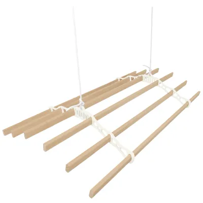 1.8 m Elfenbeinfarbener 6-Latten Decken-Wäscheständer mit Flaschenzugsystem