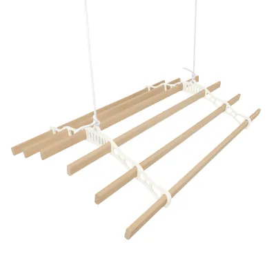 0.9 m Elfenbeinfarbener 6-Latten Decken-Wäscheständer mit Flaschenzugsystem