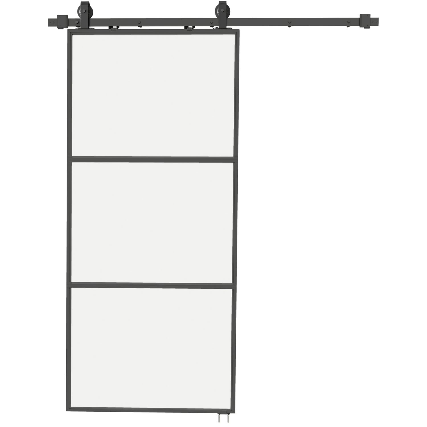 Schiebetür mit Milchglas und Soft-Close | Komplettset mit Schienensystem, Stahl, Schwarz