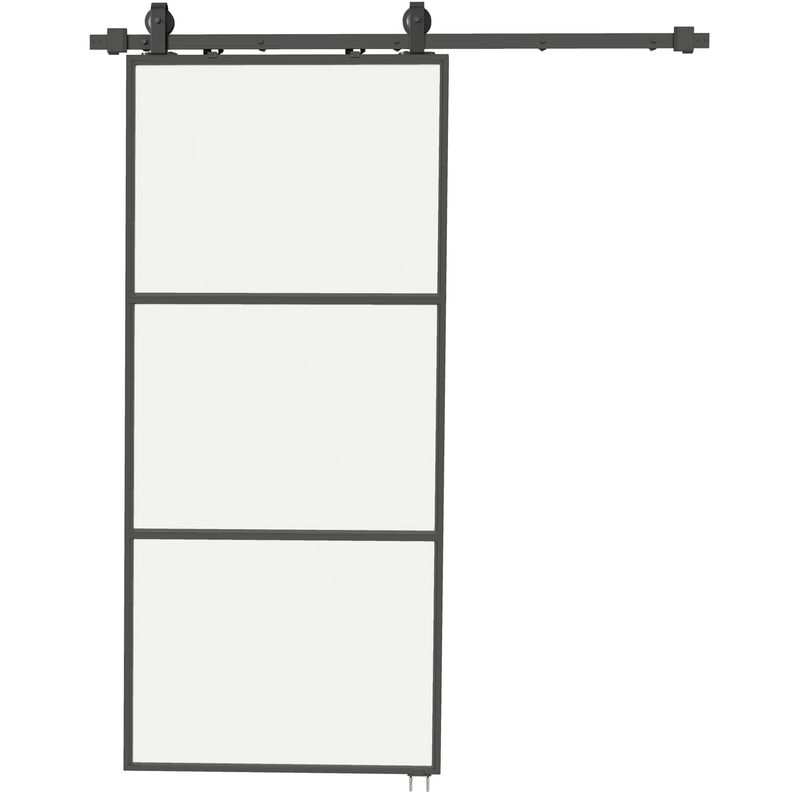 Schiebetür mit Milchglas und Soft-Close | Komplettset mit Schienensystem, Stahl, Schwarz