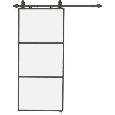 Schiebetür mit Milchglas und Soft-Close | Komplettset mit Schienensystem, Stahl, Schwarz