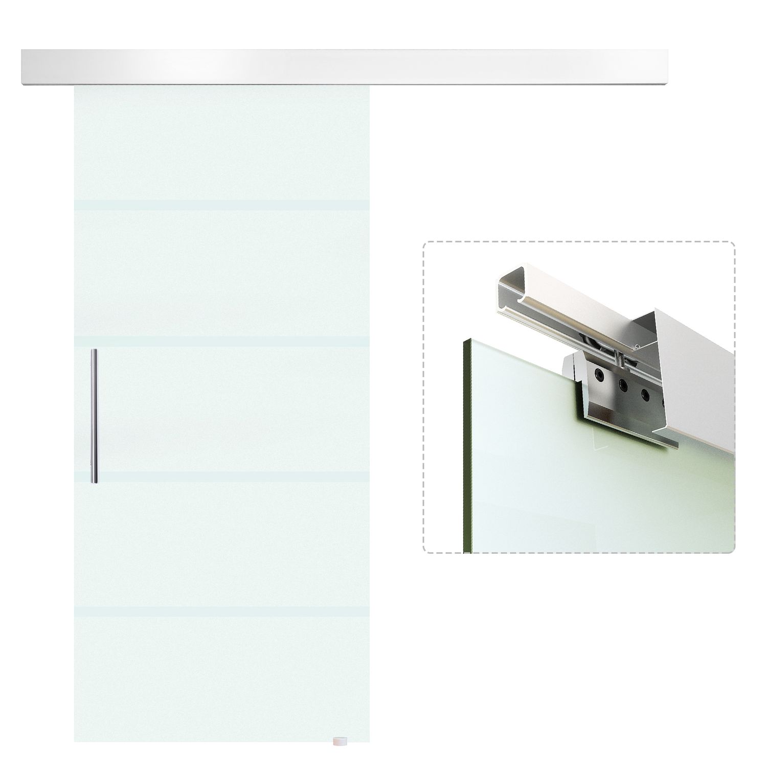 Glasschiebetür einseitig satiniert 90 x 205 cm | Komplettset, flüsterleise