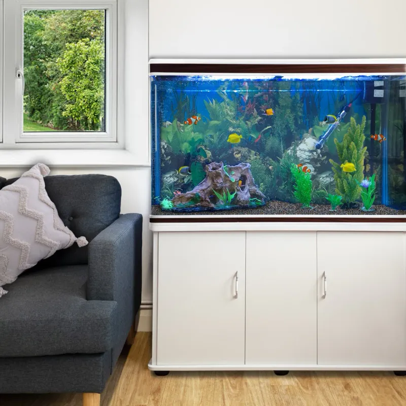 300-Liter Aquarium Komplettset mit weissem Unterschrank | Filter, Heizer, LED